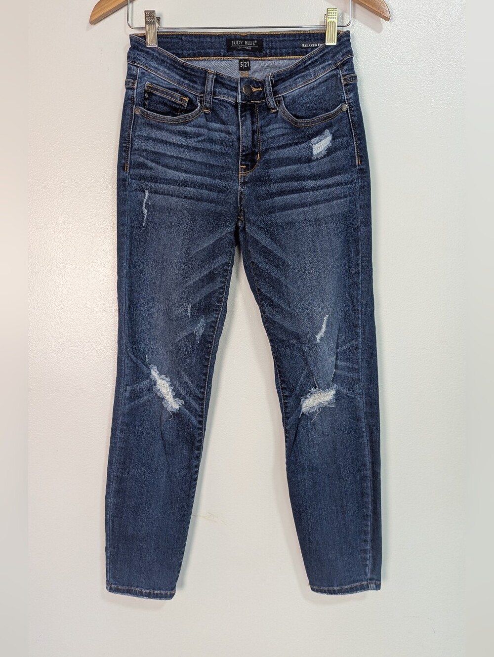 Judy Blue Relaxed Fit Size 5/27 Distressed Mid Rise Skinny‎ Crop Jeans Dark Wash